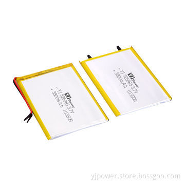 Polymer battery with 3,800mAh 3.7V and 5.2 x 69 x 85mm Size, used for consumer electric products